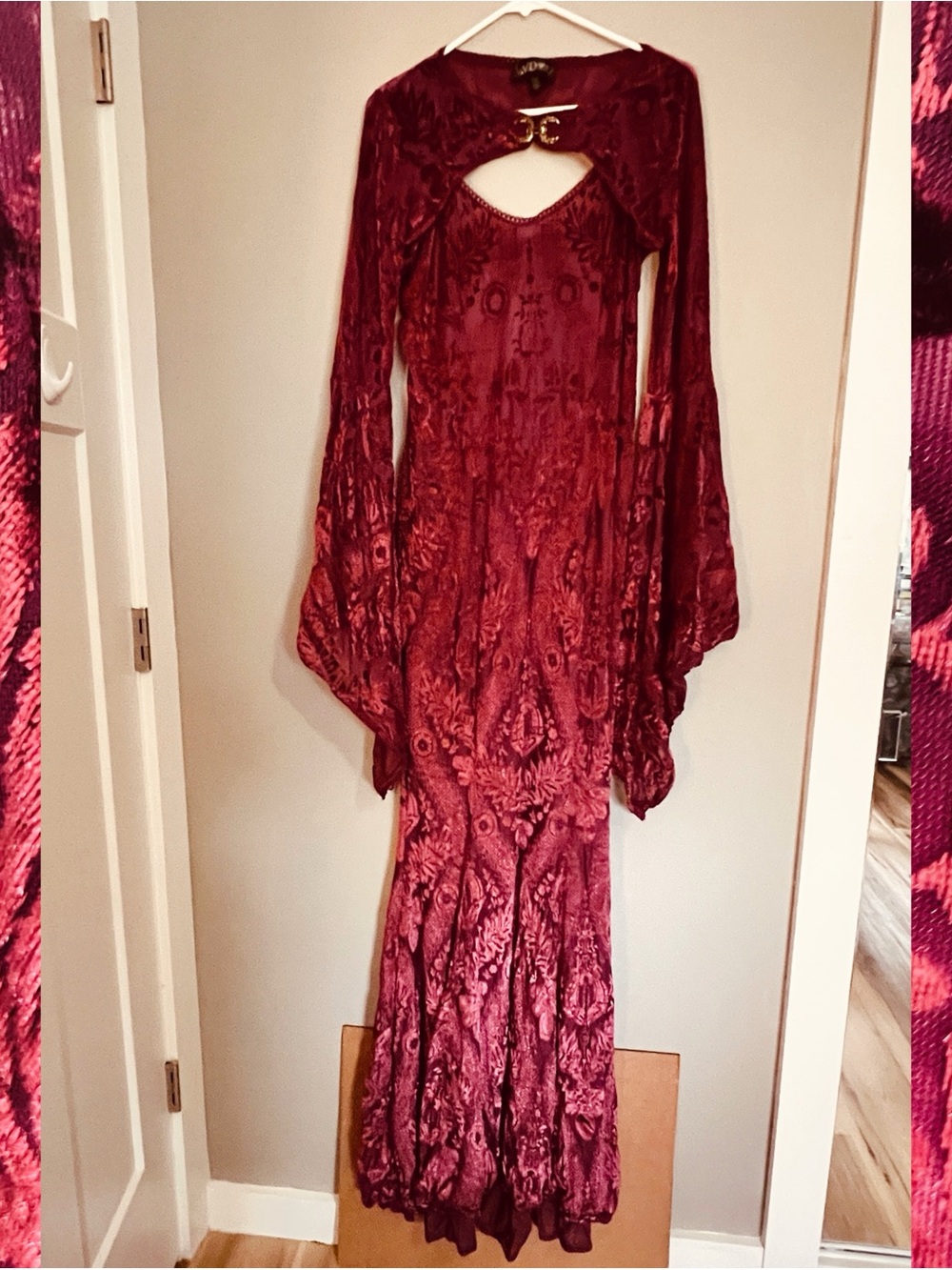 Druid’s Wife Burgundy Burned Velvet Maxi Dress & Shrug - Dolls Kill - New w Tags